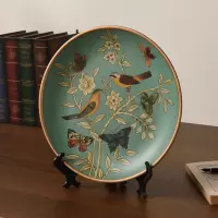 美式乡村陶瓷装饰盘子摆件摆盘看盘客厅样板房玄关装饰品摆设 三维工匠 守蛋花鸟款送支架