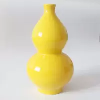 景德镇陶瓷器色花瓶小口瓷瓶供佛单支家用插花现代摆件玄关装饰 三维工匠 黄色小号葫芦瓶高23厘