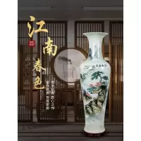 景德镇陶瓷器手绘江南山水客厅落地大号花瓶新房公司装饰家具摆件 三维工匠 青花山水1.6米