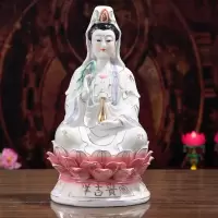 陶瓷南海白玉观音菩萨佛像观音像观世音菩萨供奉居家家用摆件 三维工匠 20寸白玉观音[八件套]