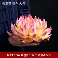 陶瓷莲花摆件手工艺品创意花朵新中式客厅桌面禅意装饰品 三维工匠 KD04-80D-2帝王莲(蓝粉大号)含黑檀木底座
