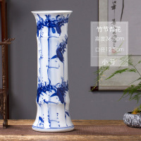 水养富贵竹花瓶摆件景德镇陶瓷手绘青花瓷中式客厅插花落地特大号 三维工匠 竹节野花小号送木底座