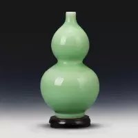 景德镇陶瓷器仿古青釉葫芦花瓶客厅家居装饰品瓷瓶简约工艺品摆件 三维工匠