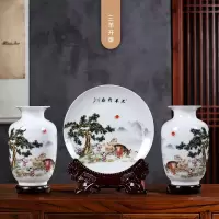 青花瓷三件套陶瓷器花瓶摆件景德镇家居酒柜装饰品客厅工艺品摆设 三维工匠 竹三件套+龙头架