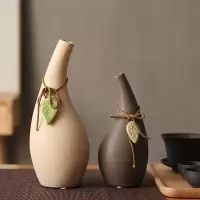 日式禅意家居手工仿真樱花梅花插装饰摆件花瓶组合套装 三维工匠 组合(卡其+灰)