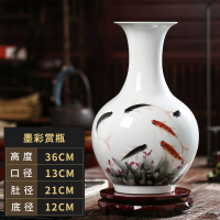 景德镇陶瓷器花瓶客厅装饰手绘新中式粉彩年年有余装饰品插花摆件 三维工匠 年年有余冬瓜瓶