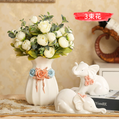 欧式陶瓷轻奢花瓶摆件干花插花器现代客厅餐桌家居装饰品创意水养 三维工匠 A款+奶白花3束