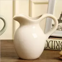 美式乡村奶壶陶瓷花瓶摆件创意轻奢北欧插花水培花器客厅家居装饰 三维工匠 绿色+4束米白茶玫