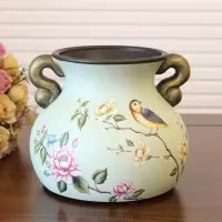 简约美式田园双耳花瓶创意陶瓷花瓶 欧式装饰餐桌茶几摆设工艺品 三维工匠 单个花瓶摆件