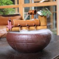 陶瓷鱼缸流水竹子循环水摆件竹筒流水器石过滤器办公室流水 三维工匠 带泵竹排长35厘米带人物不带缸