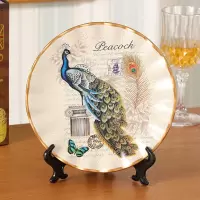 创意饰品瓶陶瓷插花瓶三件套花瓶装饰摆件花插欧式客厅摆件陶瓷 三维工匠 白吉祥花盘子配底座