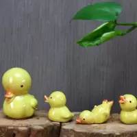 创意鱼缸造景装饰工艺品陶瓷小动物可爱卡通小鸭子青蛙儿童房摆件 三维工匠 小乌龟红绿一对2只