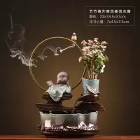 陶瓷流水摆件客厅鱼缸循环水缸造景办公室桌面创意家居饰品倒流香 三维工匠 节节高升-坐禅无相小僧