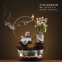 陶瓷流水摆件客厅鱼缸循环水缸造景办公室桌面创意家居饰品倒流香 三维工匠 颜开富贵-坐禅小僧