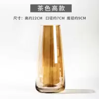 创意玻璃花瓶鲜花干花花器美式水培富贵竹绿萝瓶插餐桌客厅小摆件 三维工匠 茶色高款