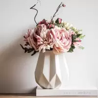 ins北欧风折纸陶瓷花瓶摆件家居装饰品花器创意客厅插花干花花瓶 三维工匠 A款(素白)+粉色恋人