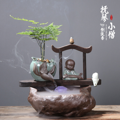 创意陶瓷流水摆件中式客厅禅意桌面鱼缸加湿装饰生日软装 三维工匠 水月通禅(不带)