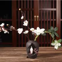 北欧简约中式禅意花器陶瓷干花插花客厅桌面装饰小花瓶工艺品摆件 三维工匠 水培花器4(木架+仿真花+蜗牛) 中等