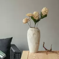 现代简约客厅陶艺干花陶瓷插花花瓶北欧ins摆件复古小清新粗陶罐 三维工匠 小号搭配套餐2