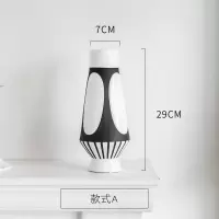 艺术花瓶陶瓷摆件北欧简约黑白条纹干花插花瓶样板间摆设软装饰品 三维工匠 款式A