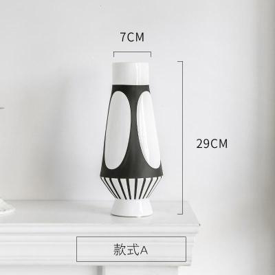 艺术花瓶陶瓷摆件北欧简约黑白条纹干花插花瓶样板间摆设软装饰品 三维工匠 款式A