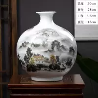 景德镇陶瓷器花瓶山水画摆件新中式石榴瓶家居客厅装饰品摆件小号 三维工匠 深谷幽隐赏瓶