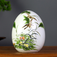 景德镇陶瓷花瓶鸡蛋摆件客厅装饰品摆设品小创意家居电视柜工艺品 三维工匠 两岸青山