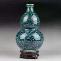 景德镇陶瓷器仿古青花瓷迷你小花插花瓶家居装饰品博古架摆件 三维工匠 青釉葫芦