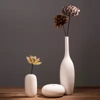 陶瓷花瓶摆件创意ins风装饰简约北欧家居客厅茶几插花干花摆设 三维工匠 长款花瓶3件套