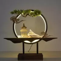 中式禅意摆件灯圈茶室客厅玄关桌面陶瓷人物摆设创意家居软装饰品 三维工匠 云亭-智慧