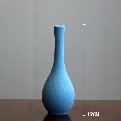 欧式磨砂陶瓷花瓶摆件小清新家居饰品餐桌客厅插花装饰假花花器 三维工匠 观音瓶-蓝色 中等