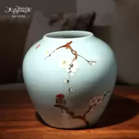 现代新中式花瓶家居电视柜玄关摆件景德镇陶瓷客厅干花插花装饰品 三维工匠 铜枝小白梅三件套(不含花)