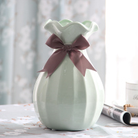 现代简约客厅创意摆件家居装饰品 高温陶瓷花瓶水培花器百合花艺 三维工匠 粉色短百合7支+白花瓶