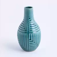 花瓶摆件客厅插花干花复古桌面装饰小花瓶鲜花水养孔雀蓝陶瓷花瓶 三维工匠 蓝小加香槟色花