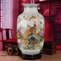 景德镇陶瓷器 仿古中式锦上添花落地大花瓶 客厅家居装饰品摆件 三维工匠 七雄争春冬瓜瓶送木制旋转底座