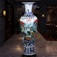景德镇陶瓷大花瓶手绘青花山水新房乔迁客厅酒店装饰落地摆件 三维工匠 锦绣山河1米