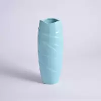 欧式现代简约花瓶家居摆件客厅插花花器创意波纹陶瓷蓝色白 三维工匠 湖蓝0)高28cm*口9cm