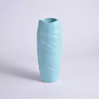 欧式现代简约花瓶家居摆件客厅插花花器创意波纹陶瓷蓝色白 三维工匠 大号B0白色高40cm*口13cm