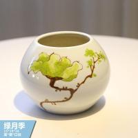 新中式创意台面花瓶茶几餐桌台面花器田园花插陶瓷摆件电视柜摆设 三维工匠 绿月季花瓶-低