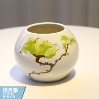 新中式创意台面花瓶茶几餐桌台面花器田园花插陶瓷摆件电视柜摆设 三维工匠 绿月季花瓶1套+仿真白色杜鹃花1支