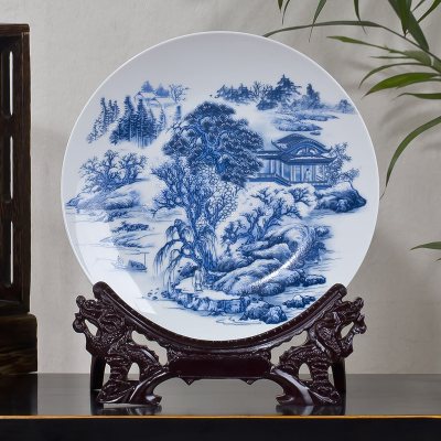 陶瓷摆件瓷器盘粉彩青花瓷装饰盘花盘子挂盘现代时尚中式家居装饰 三维工匠 八仙过海盘