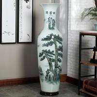 景德镇陶瓷落地大花瓶插花青花瓷中式客厅办公室装饰摆件酒店开业 三维工匠 手绘青花连年有余1.2米单个