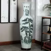 景德镇陶瓷落地大花瓶插花青花瓷中式客厅办公室装饰摆件酒店开业 三维工匠 手绘青花连年有余1.2米单个