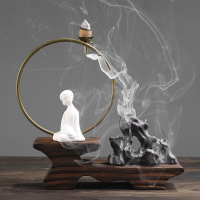 新中式禅意办公室绿植装饰品客厅书桌面家居中式陶瓷玄关摆件盆栽 三维工匠 静思(整套+倒流香)