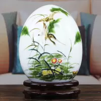 景德镇陶瓷器客厅摆件福气蛋家居装饰品玄关工艺品酒柜电视柜 三维工匠 小号高18cm花开富贵(送底座)