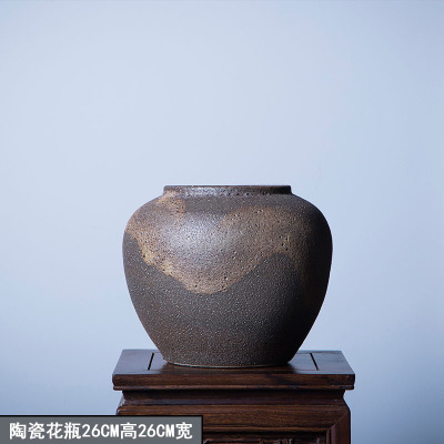陶瓷花瓶复古欧式干花插花ins摆件酒店会所别墅客厅落地北欧粗陶 三维工匠 陶瓷花瓶50CM高30CM宽