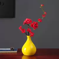新中式小花瓶摆件干花装饰品客厅插花餐桌电视柜家居陶瓷创意摆设 三维工匠 小黄瓶不带花
