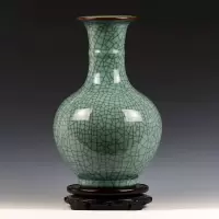 景德镇陶瓷器仿古官窑博古架花瓶中式古典家居客厅工艺品摆设摆件 三维工匠 青花仿古冰裂赏瓶送底座