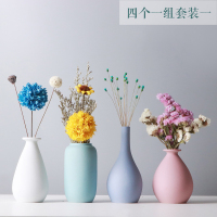 马卡龙小花瓶摆件北欧轻奢风客厅插花卧室摆设浪漫陶瓷干花装饰品 三维工匠 A款含花二