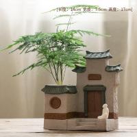 禅意陶瓷小花瓶家居创意茶道茶艺摆件桌面客厅新中式小花盆装饰品 三维工匠 A款.禅意江南+绿植+白瓷小生